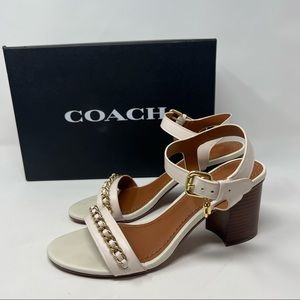 Coach Women Wedge Shoe Heels White Chain Style Open Toed Size 7.5 B